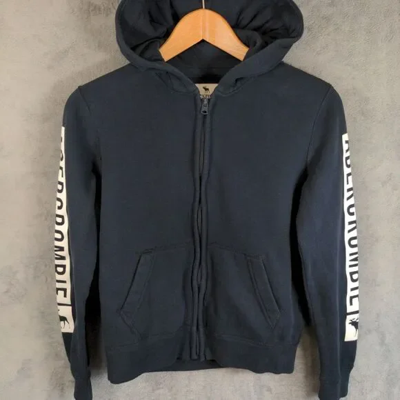 Abercrombie Kids Full Zip Hoodie Size 9/10 Black Large Back Logo Soft Sweatshirt - Picture 4 of 10